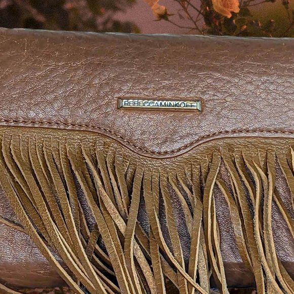 Rebecca Minkoff Brown Vegan Leather Fringe Mini Crossbody Purse Wallet - Picture 12 of 12